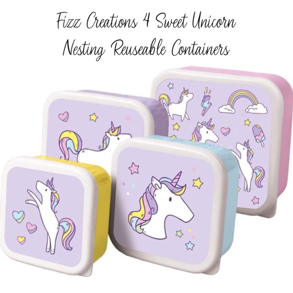 Fizz Creations 4 Sweet Unicorn Nesting Reuseable Food Storage Containers